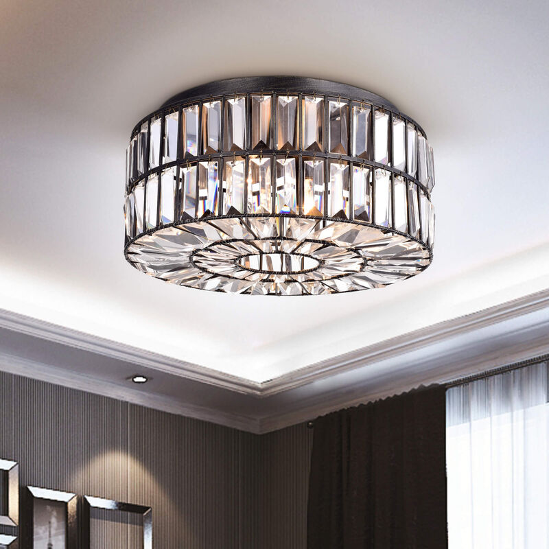 Carina Antique Black 15.4" Crystal Glass Prism Flush Mount Chandelier image number 6