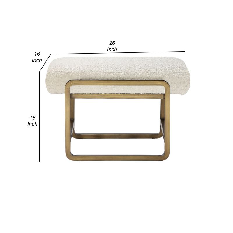 Loer 18 Inch Modern Accent Stool, Ivory Boucle Upholstery, Sled Brass Legs - Benzara
