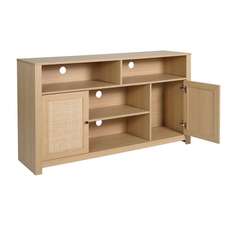 Flash Furniture Modern 58 Inch Buffet Sideboard, TV Stand for up to 65" TV's, Natural/Rattan image number 3