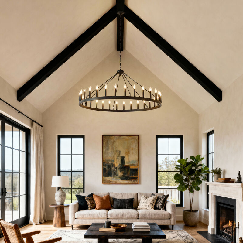 ELEMENT ACE Vintage Industrial Farmhouse Wagon Wheel Chandelier Adjustable Height Hanging Light Fixture for Dining Room Kitchen Island Living Room Bar image number 1