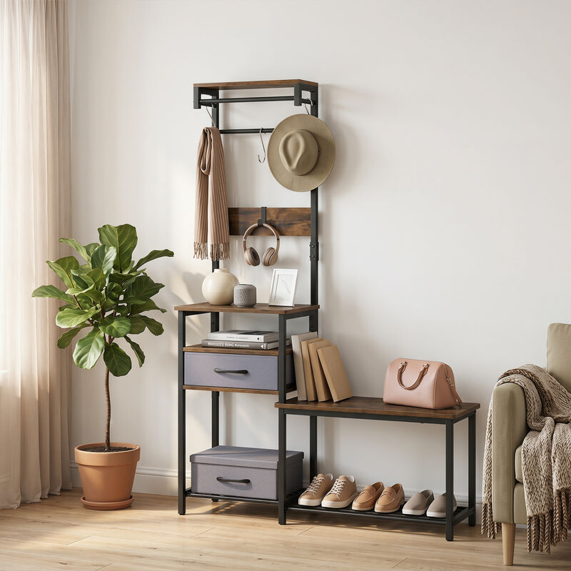 7-in-1 Entryway Organizer with Shoe Bench, Hooks and Storage Drawer image number 6