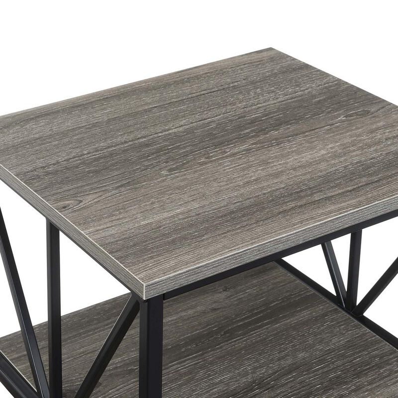 Convenience Concepts Tucson Starburst End Table with Shelves, Weathered Gray/Black