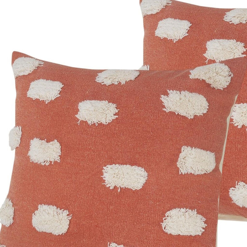 HomeRoots Set of Two 20" Orange And Natural And Orange Polka Dot Cotton Throw Pillows with Pompoms image number 4