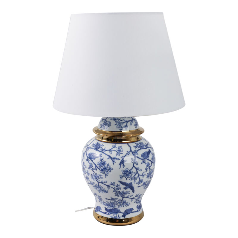 19" Chinoiserie Birds Table Lamp Gold Trim, White/ image number 2