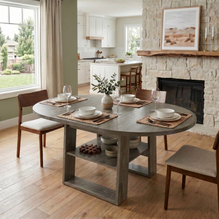 Kibwex H‑Shaped Base Extendable Round Dining Table