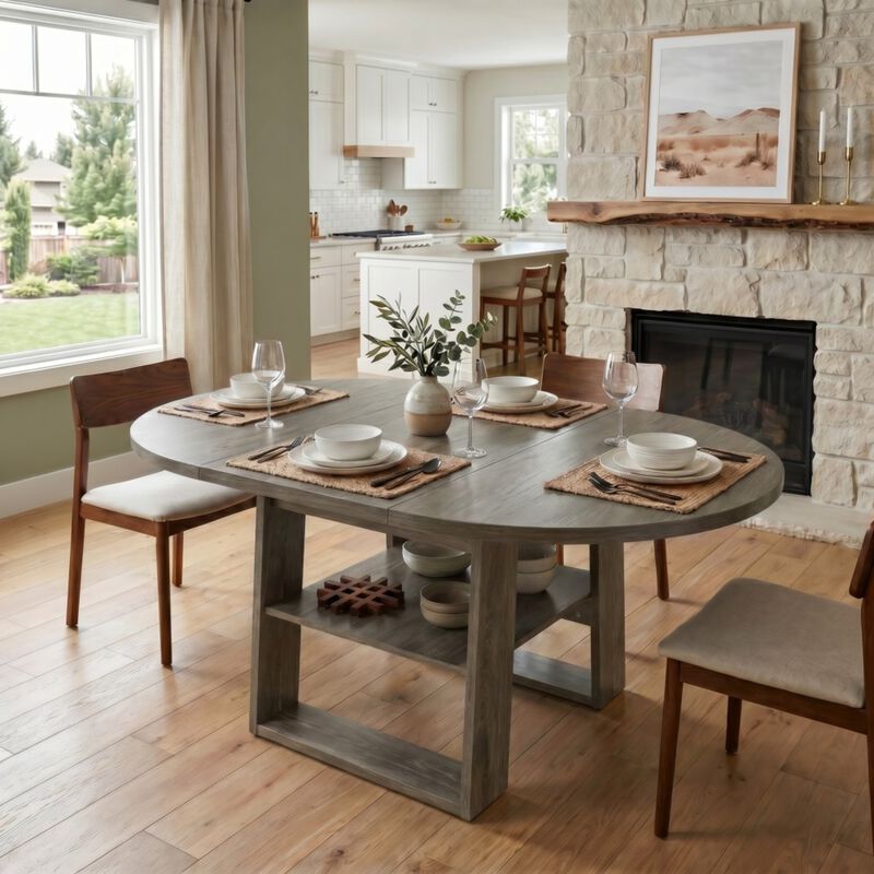 Kibwex H‑Shaped Base Extendable Round Dining Table image number 1