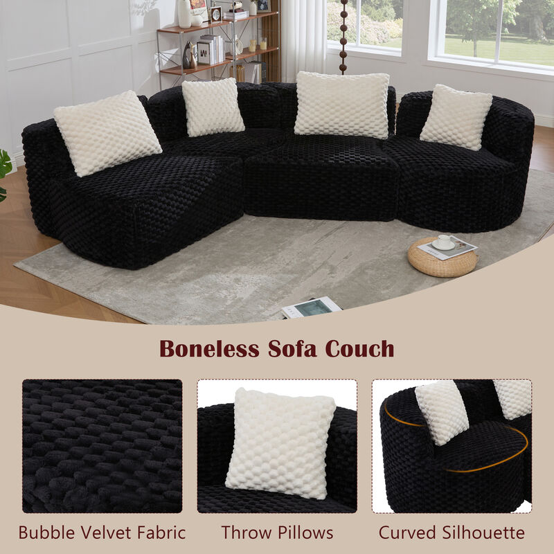 Merax Modular Sofa with Deep Seating & Bubble Velvet Upholstery &ndash; Freely Configurable Sections image number 3