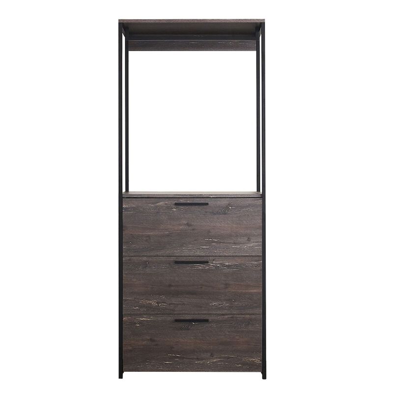 FC Design Klair Living Wood Walk-in Closet with Three Drawers and One Shelf in Rustic Gray