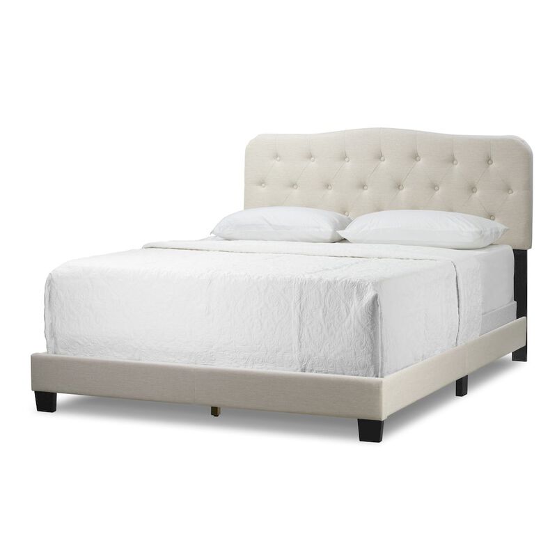 Glamour Home Artan Beige Fabric Queen Bed with Button Tufting