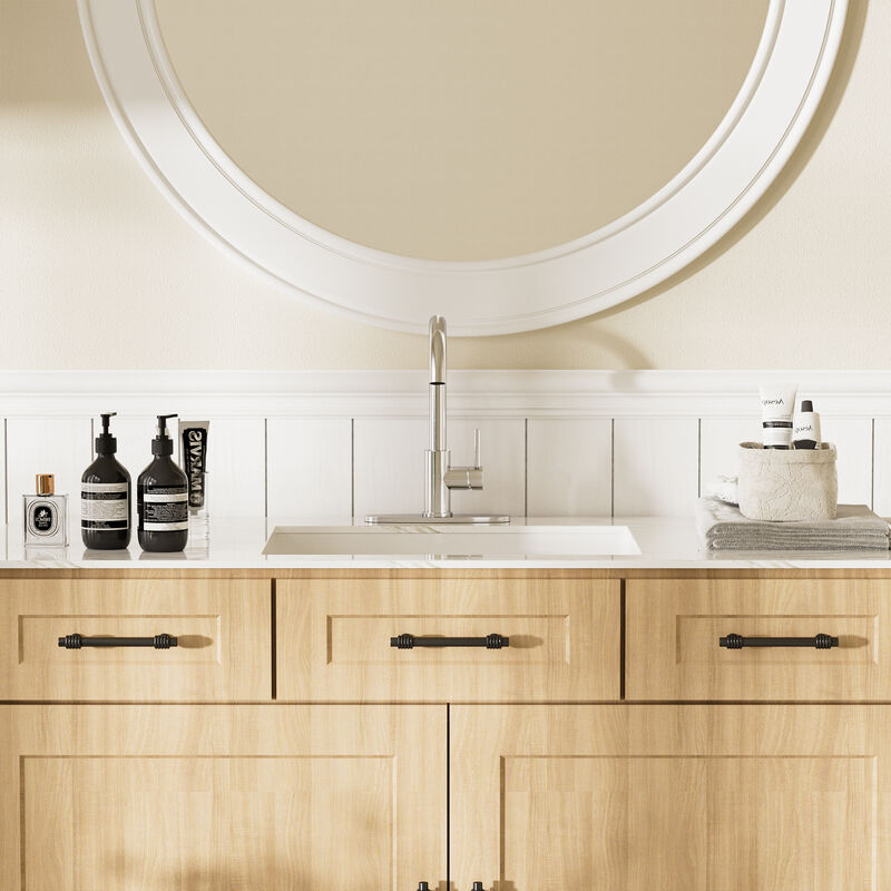 Mondawe Bathroom Sink Faucet, Single Handle 1 Hole Deck Mount Basin Hot & Cold Water with Deck Plate Lavatory Vanity Sink