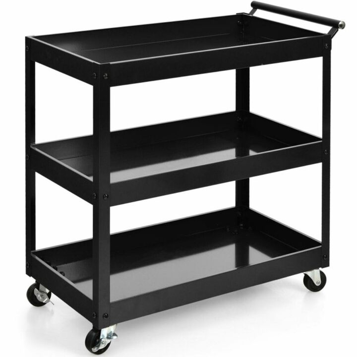3-Tier Utility Cart Metal Mental Storage Service Trolley - Black