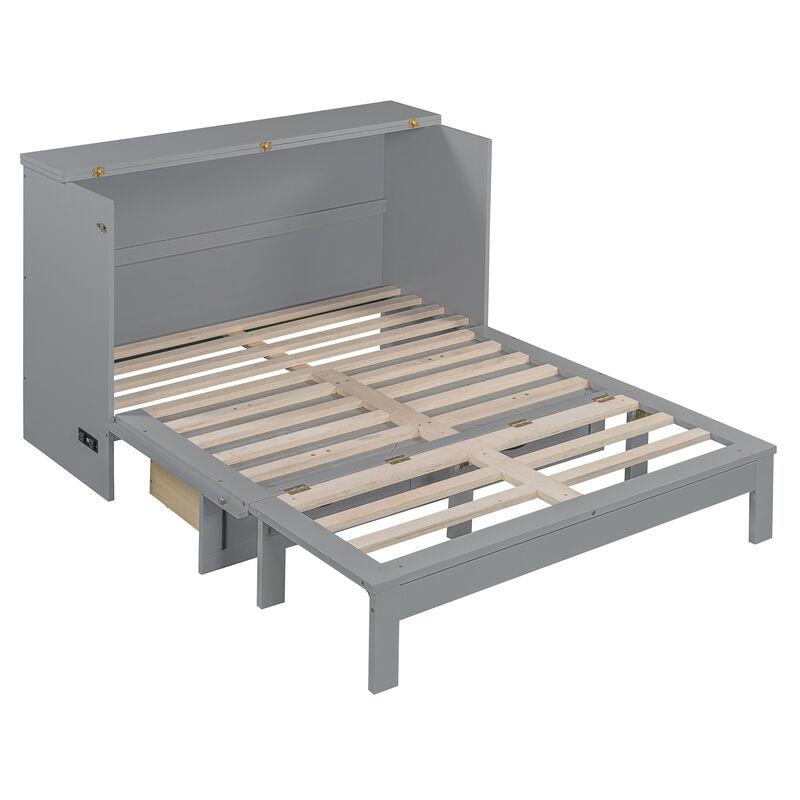 Whisen Modern Design Full Size Murphy Bed, Folded into a Cabinet with Large Drawers