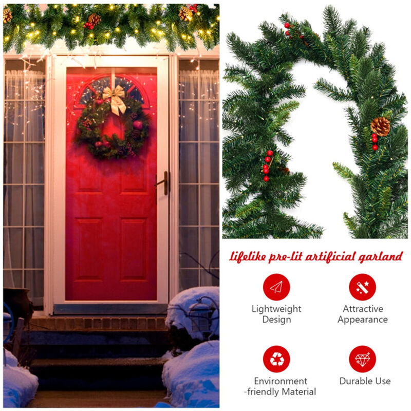 Pre-Lit Christmas Garland with Red Berries and Warm LED Lights image number 4