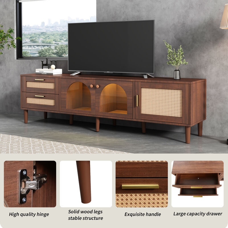 Merax Rattan TV Stand with 3 Cabinets & 2 Drawers