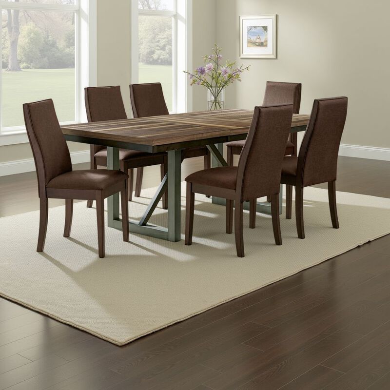 Zor 7pc Dining Set, 60-77 Inch Extendable Table, 6 Chairs, Dark Brown - Benzara