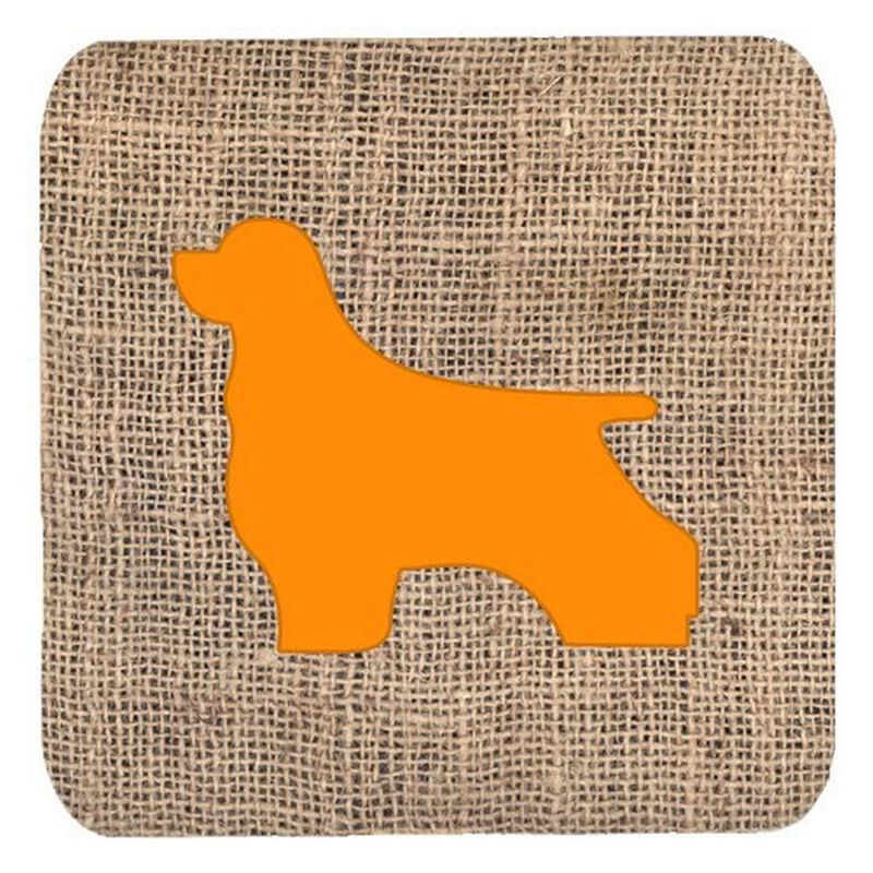 Caroline's Treasures BB1075-BL-OR-FC Cocker Spaniel Burlap and Orange Foam Coasters (Set of 4), 3.5 H x 3.5 W, Multicolor