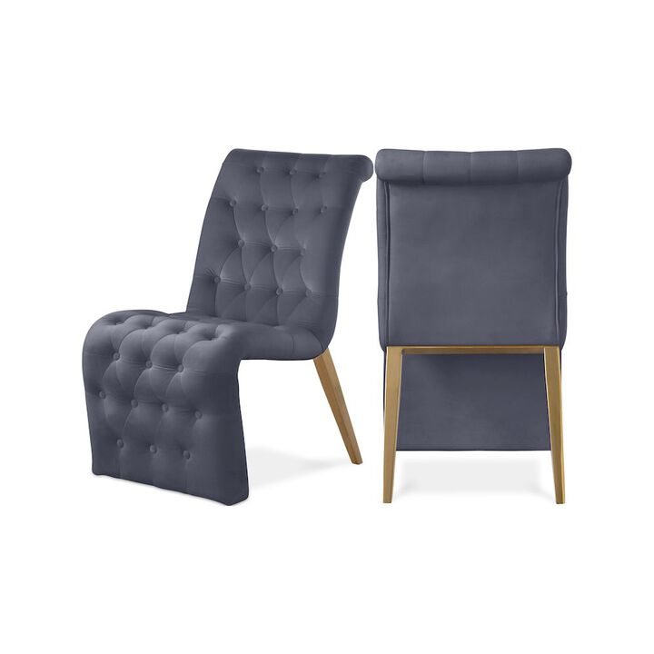 Meridian Furniture Curve Grey Velvet Dining Chair, Set of 2