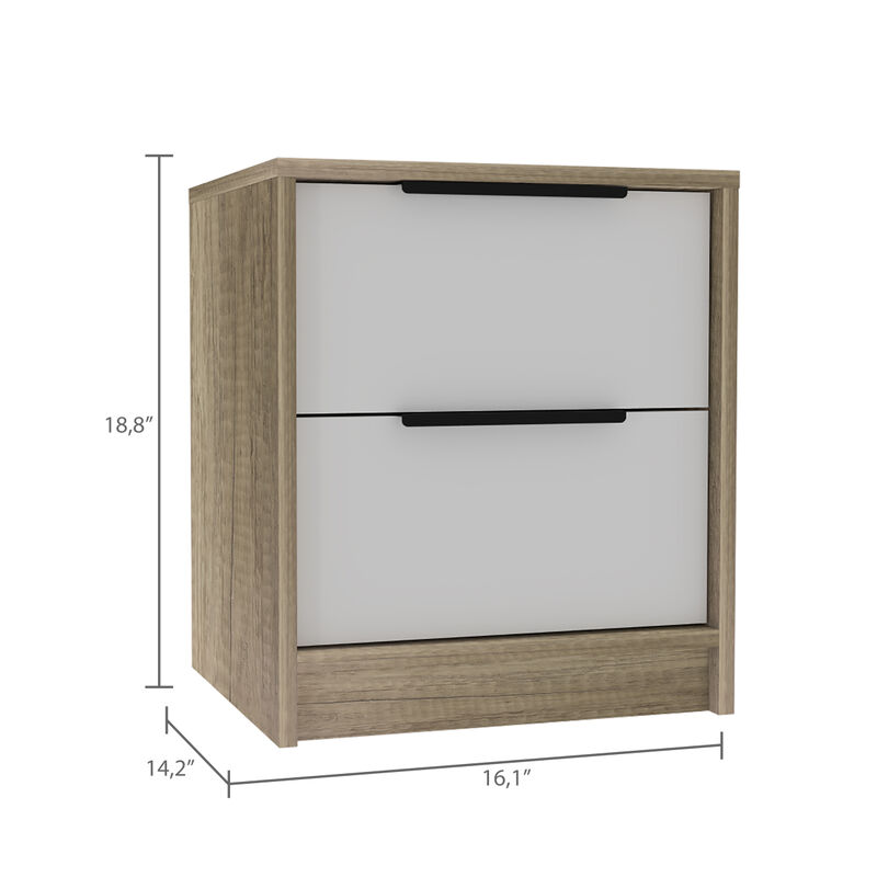 Streamdale Kaia Nightstand, Two Drawers, Metal Handle - White Pine