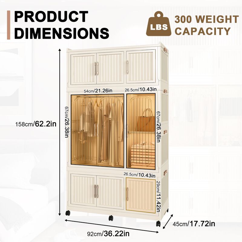 Clihome Portable Wardrobe Closet Storage Organizer 9 Magnetic Doors-9 Cubes & 1 Hanging Rod,6 pcs hangers image number 8