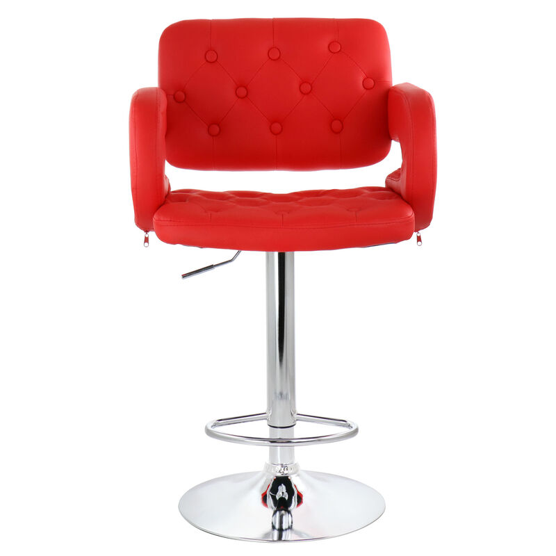 Elama Faux Leather Tufted Bar Stool in Red with Chrome Base and Adjustable Height image number 4