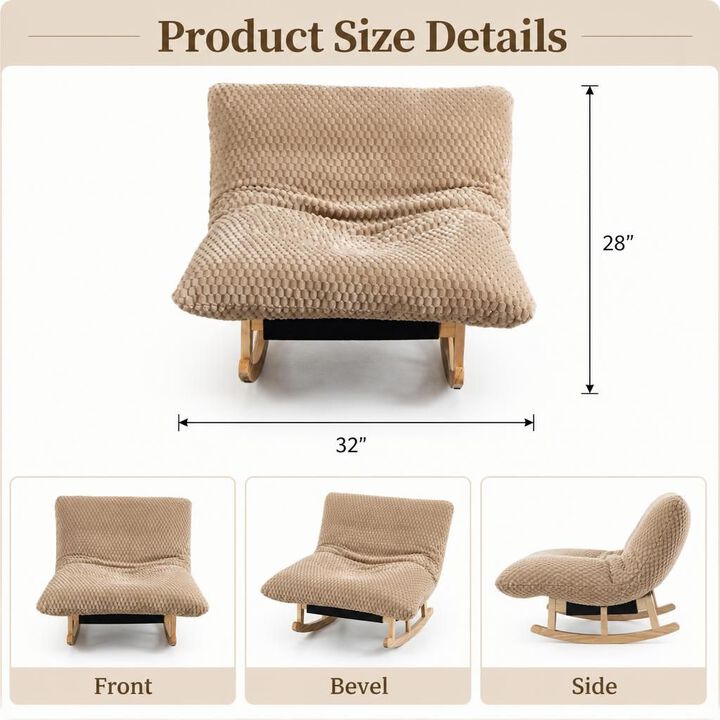 GOODSILO Armless Bean Bag Rocking Chair with Solid Wood Frame, Casual Single Lazy Sofa with Backrest for Living Room and Bedroom Seating