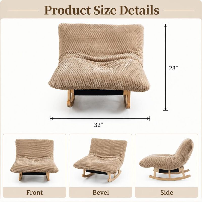 GOODSILO Armless Bean Bag Rocking Chair with Solid Wood Frame, Casual Single Lazy Sofa with Backrest for Living Room and Bedroom Seating image number 1
