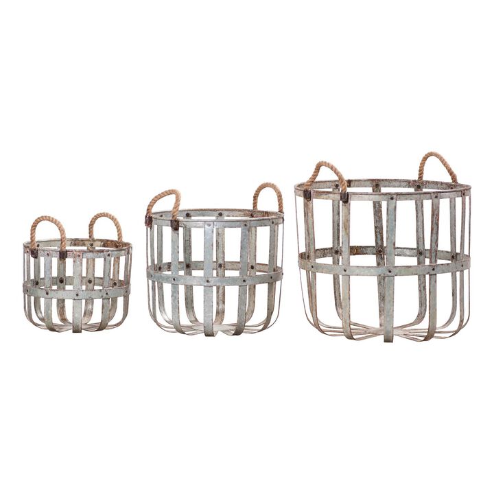 Irvins Country Tinware Rustic Round Metal Basket Set