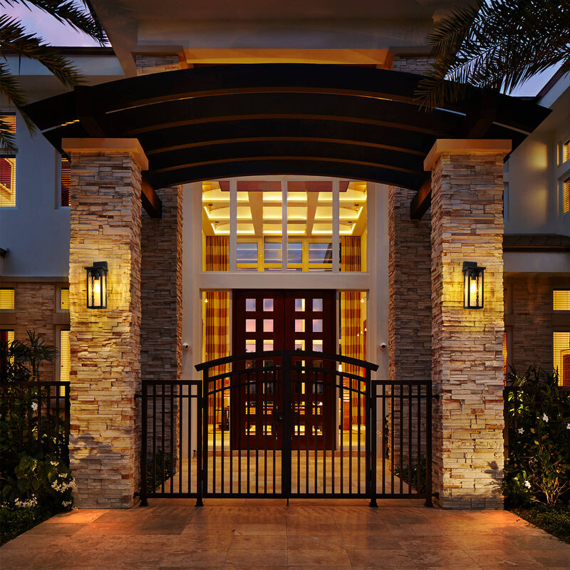 15" Modern Industrial Sand Black 1-Light Dimmable Outdoor Wall Lantern with Water-Ripple Glass image number 5