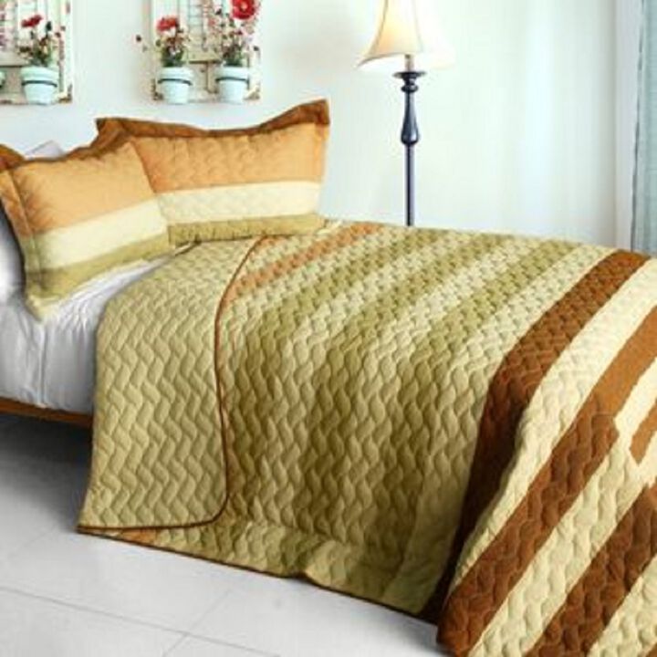 Sweet Soil 3 Piece Quilted Patchwork Bedding Set for Comfortable Bedroom Decor-Brown