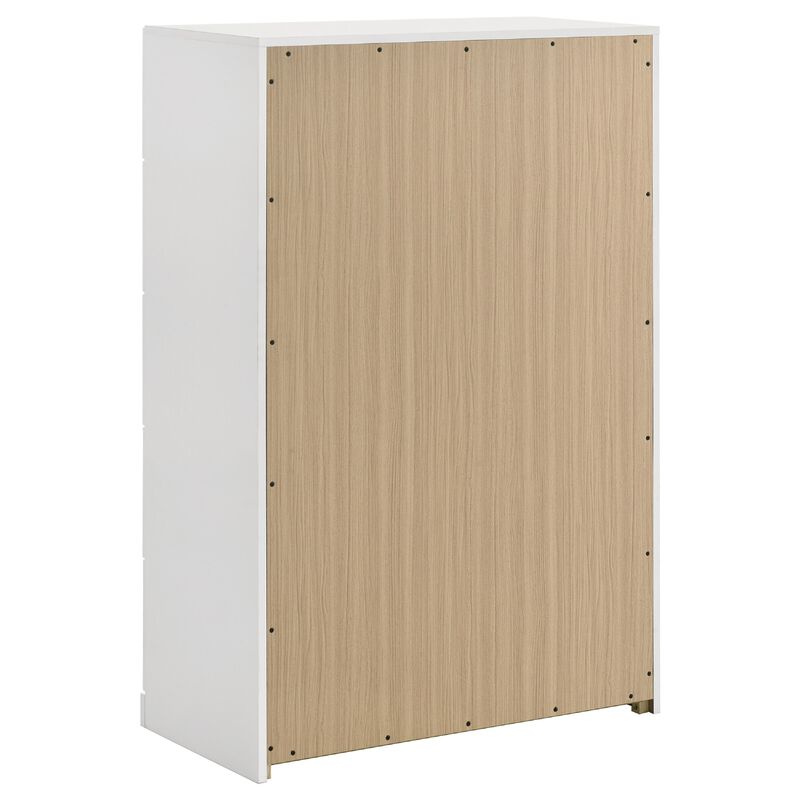 Orion Tall Dresser Chest with 5 Drawers, Gold Handles, Glossy White Wood image number 5