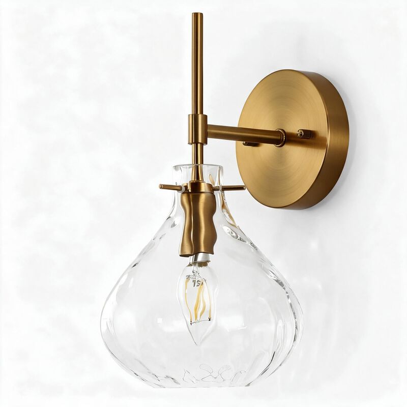 Gold Wall Sconces Set of Two, Hammered Glass Vanity Wall Lamps image number 6