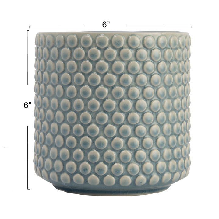 Round Stoneware Planter Pot with Polka Dots, Sky Blue