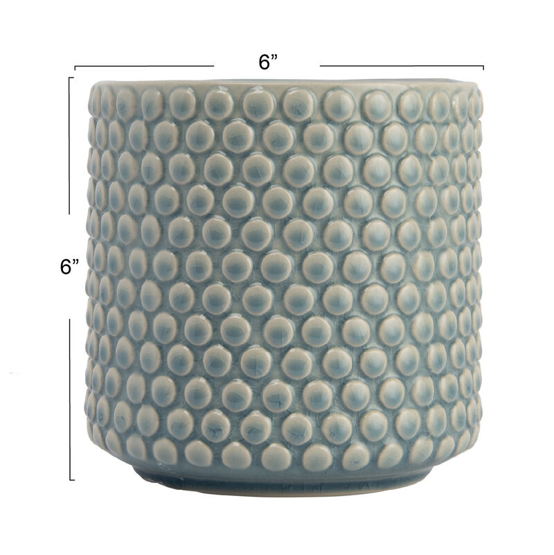 Round Stoneware Planter Pot with Polka Dots, Sky Blue image number 1