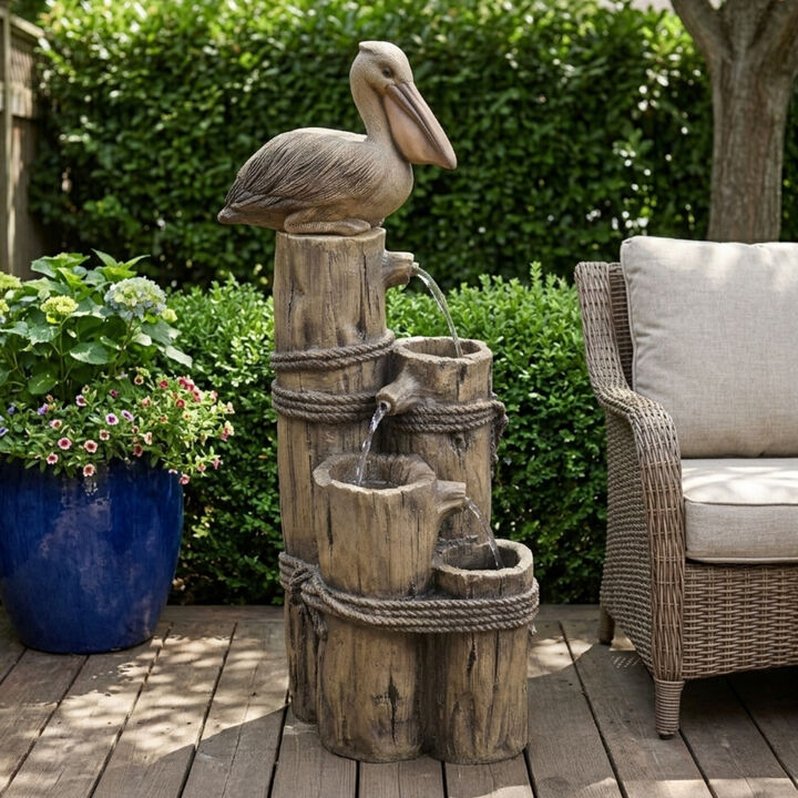 4-Tier Pelican and Post Outdoor Water Fountain, Brown