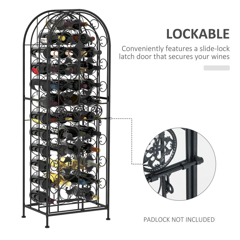 Wine Enthusiast's Dream: 45-Bottle Black Metal Wine Rack with Locking Door