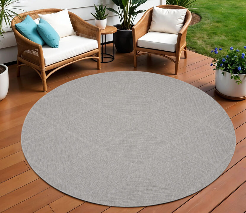 HomeRoots Round Geometric Indoor Outdoor Area Rug