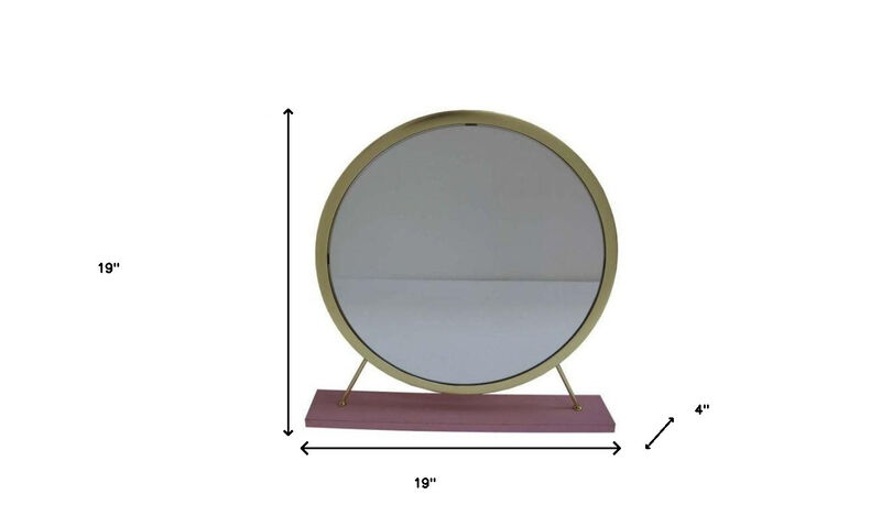 HomeRoots 19" Brass Metal Round Freestanding Ornate Framed Makeup Shaving Tabletop Mirror image number 4