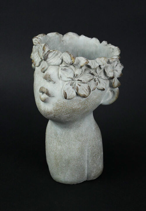 Pucker Up Kissing Face Weathered Finish Concrete Head Planter 10 Inches High