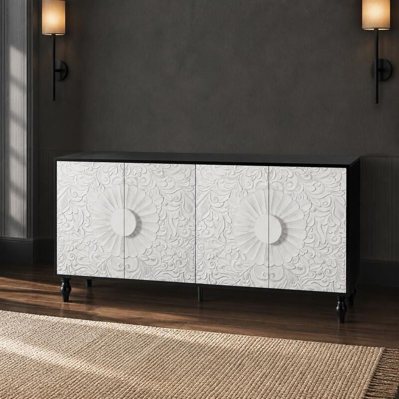 Carved Symmetrical Design Door TV Stand Table image number 3