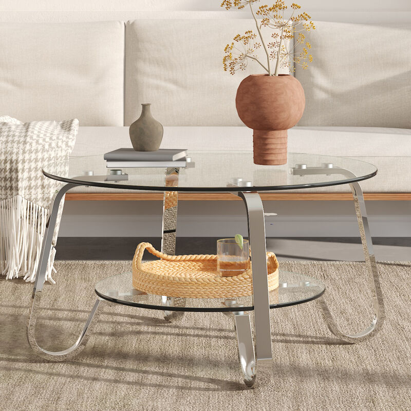 Ketwul 2-Tier Round Glass Coffee Table image number 2