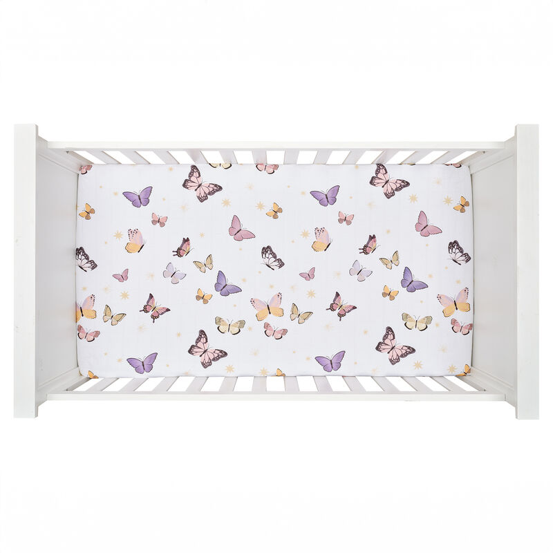 Lambs & Ivy Butterfly Dreams Breathable 100% Cotton Fitted Baby Crib Sheet