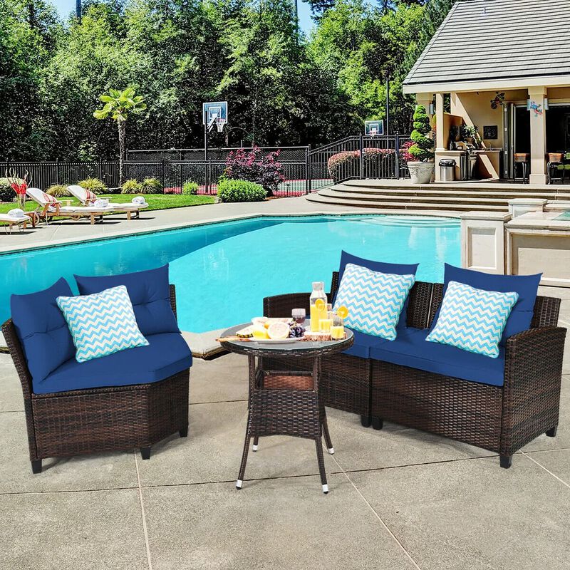 Mondawe 4 Pieces Outdoor Cushioned Rattan Furniture Set