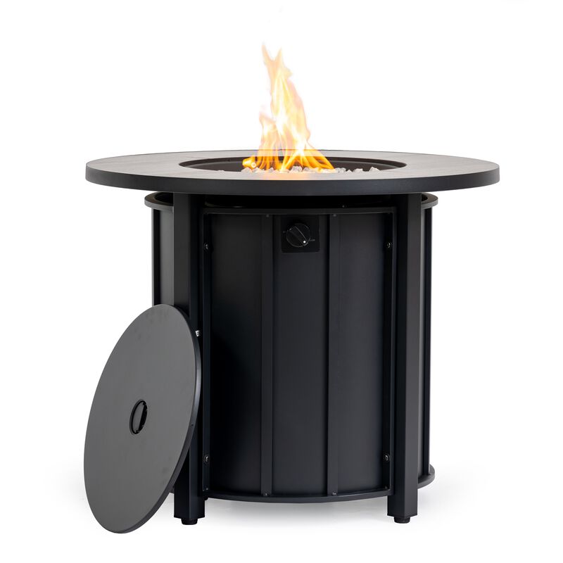 30" Propane Gas Fire Pit Table, 50000 BTU Round Steel Fire Pit With Wood Grain Ceramic Table Top