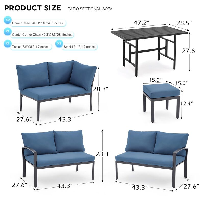 Mondawe 7 Pieces Modern Outdoor Conversation Set Patio Furniture with Waterproof, Outdoor Dining Sofa Set with Cushions for Balcony, Porch, Lawn image number 1