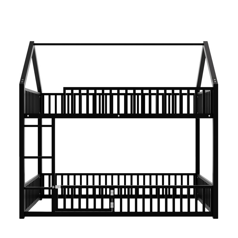 Whisen Metal Twin over Twin House Bunk Bed with Fence and Door image number 0
