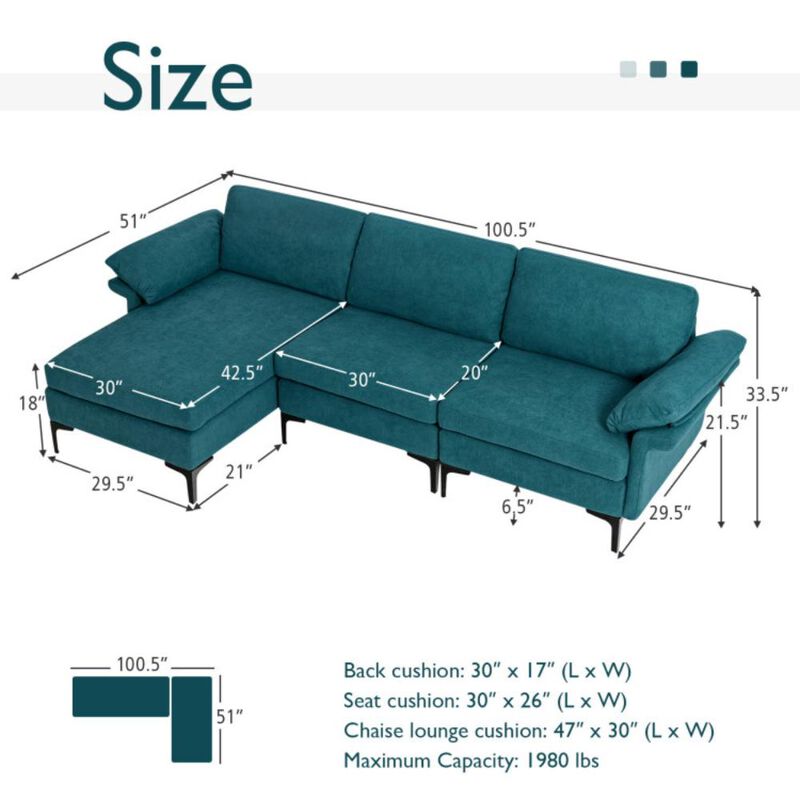 Hivvago Extra Large L-shaped Sectional Sofa with Reversible Chaise