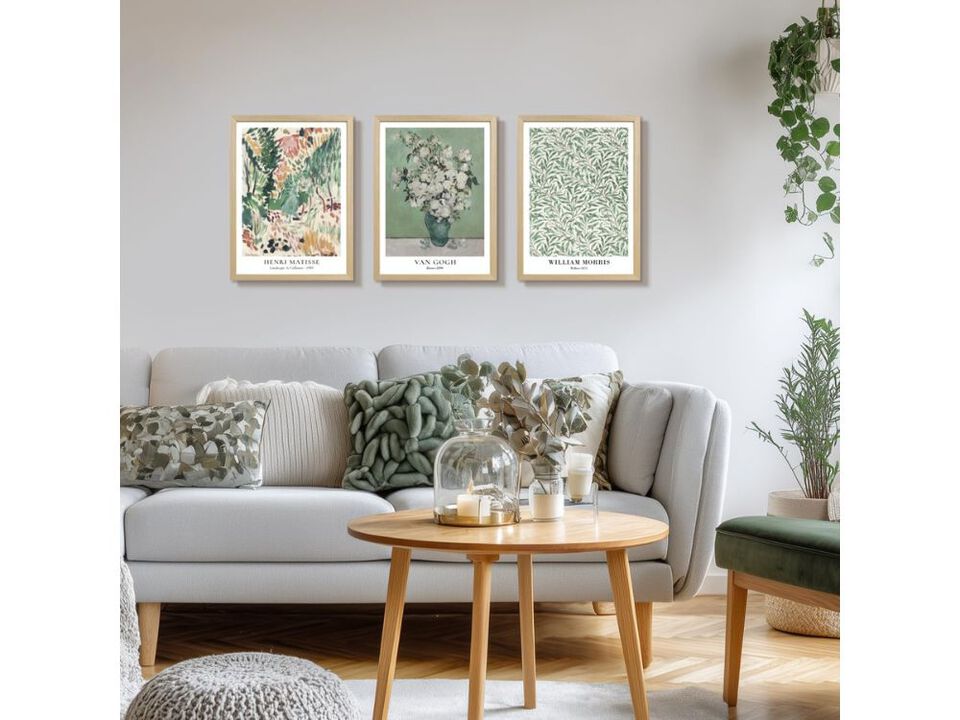 Matisse William Morris Wall Art Set 3 Sage Green Botanical Canvas Prints 12x16 In