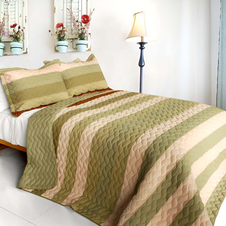 Queen Size 3-Piece Vermicelli Quilted Patchwork Quilt Set with Matching Shams