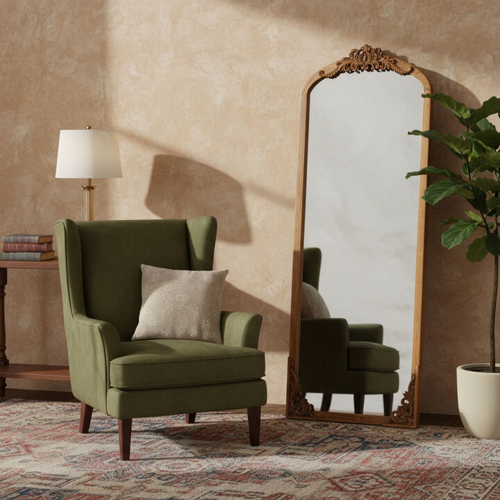 HomeRoots 64" Brown Solid Wood Framed Full Length Mirror