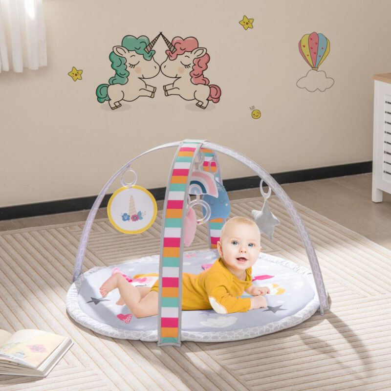 Hivvago Baby Play Gym Mat 7-in-1 Tummy Time Activity Mat with 5 Detachable Toys-Multicolor